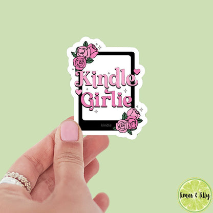 Kindle Girlie Sticker | Bookish Stickers | Flower Stickers | Kindle Girl | Romance Reader | Water Bottle | Reading Stickers | Book Stickers