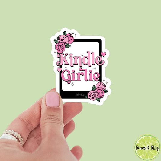 Kindle Girlie Sticker | Bookish Stickers | Flower Stickers | Kindle Girl | Romance Reader | Water Bottle | Reading Stickers | Book Stickers