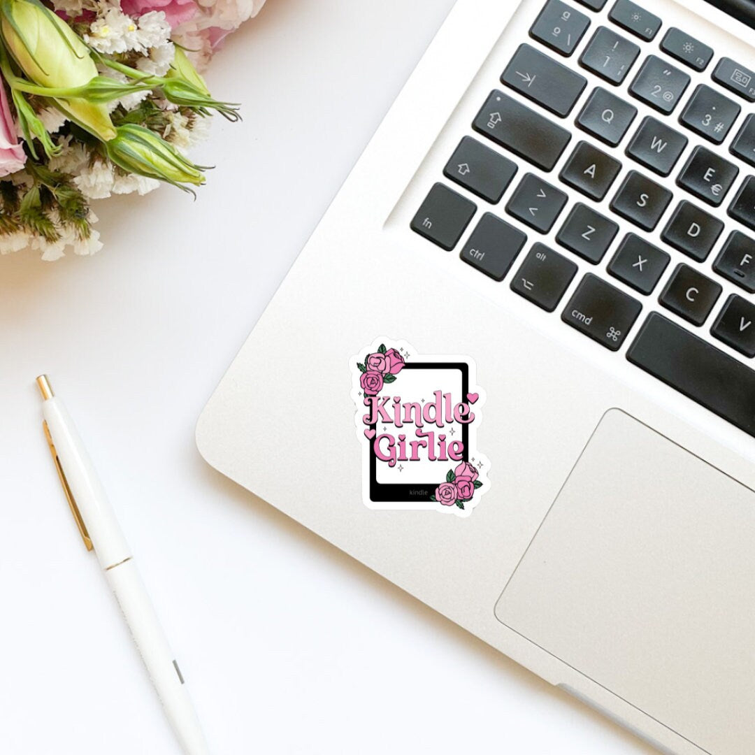 Kindle Girlie Sticker | Bookish Stickers | Flower Stickers | Kindle Girl | Romance Reader | Water Bottle | Reading Stickers | Book Stickers