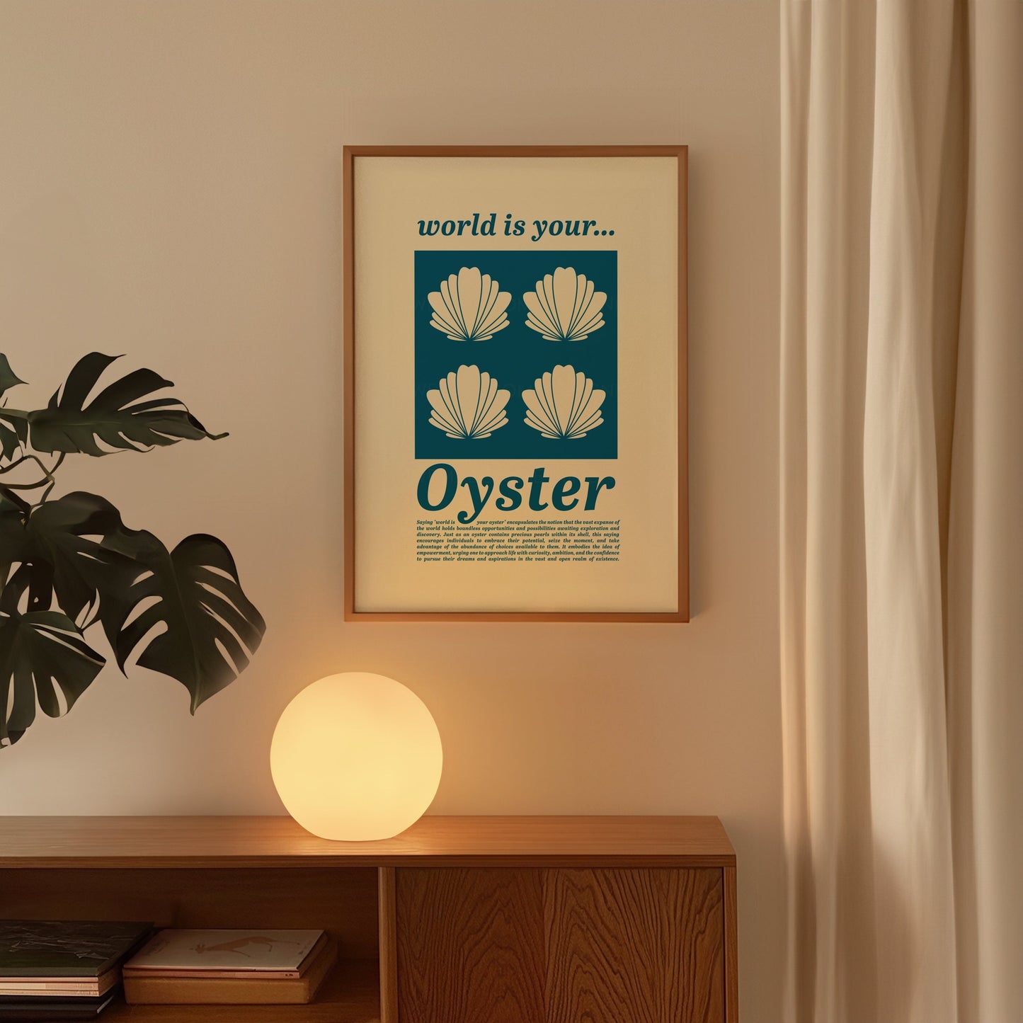 World Is Your Oyster Print, Coastal Decor, Kitchen Art, Kitchen Print, Kitchen Poster, Oyster print, Trendy Wall Art, Minimalist