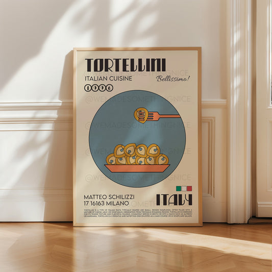 Tortellini Poster, Pasta Poster, Kitchen Poster, Kitchen Print, Modern Kitchen Decor, Illustration, Kitchen Art, Pasta Print, Retro Wall Art