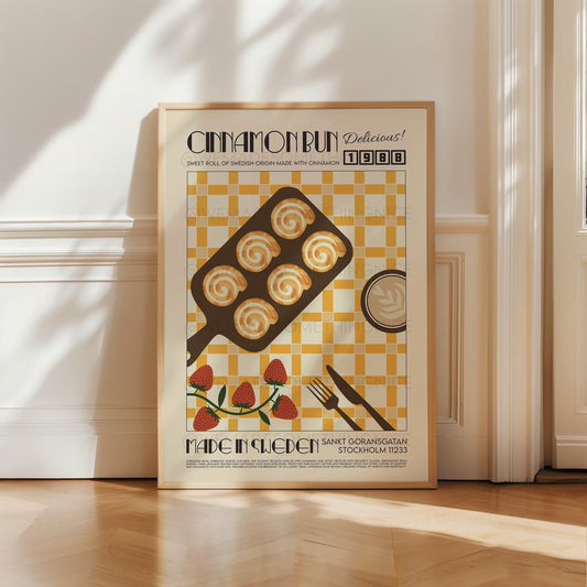 Retro Cinnamon Bun Poster, Kitchen Poster, Kitchen Print, Food Print, Modern Kitchen Decor, Retro Poster, Pop Art, Kitchen Art, Croissant