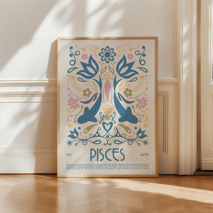 Pisces Poster, Horoscope Print, Astrological Wall Art, Tarot, Exhibition Poster, Zodiac Poster, Birthday Present, Housewarming, Boho
