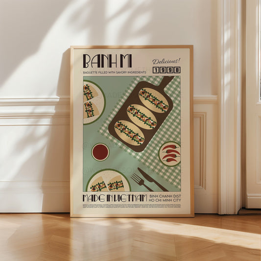 Banh Mi Poster, Food Print, Modern Kitchen Decor, Japanese, Korean Food, Chef Print, Bar Art, Exhibition Poster, Retro Art, Vietnam