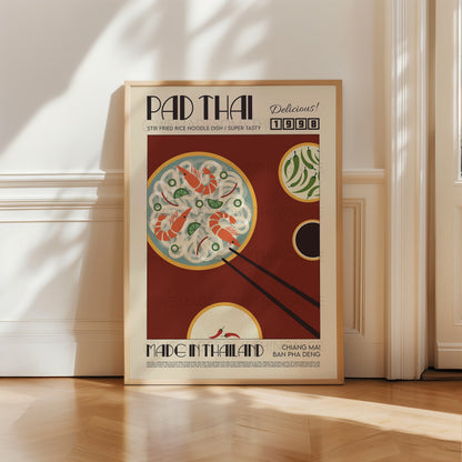 Pad Thai Poster, Kitchen Poster, Kitchen Print, Food Poster, Modern Kitchen Decor, Illustration, Thailand, Food, Chef Print, Retro Wall Art