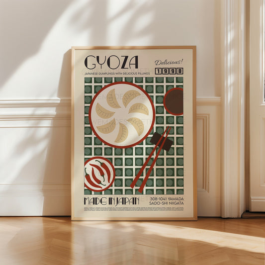 Gyoza Print, Kitchen Art, Kitchen Poster, Kitchen Print, Food Print, Japanese Art, Dumplings, Exhibition Poster, Retro Wall Art