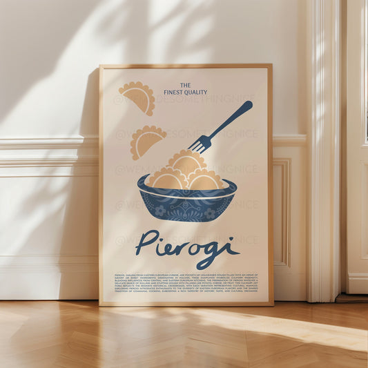 Pierogi Poster, Modern Kitchen Decor, Vintage Food Print, Retro Food Art, Retro Food Poster, Dumplings Print, Kitchen Wall Art, Poland