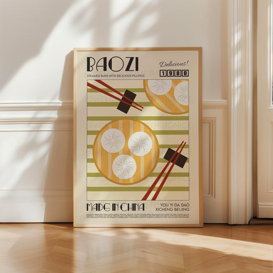 Bao Bun Poster, Kitchen Art, Kitchen Poster, Kitchen Wall Art, Asian Wall Art, Retro Wall Art, Food Poster, Food Print