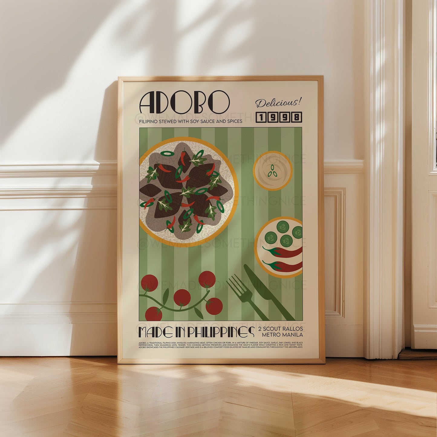 Adobo Poster, Food Art, Kitchen Art, Kitchen Poster, Food Print, Modern Kitchen Decor, Illustration, Philippines Art, Retro Wall Art