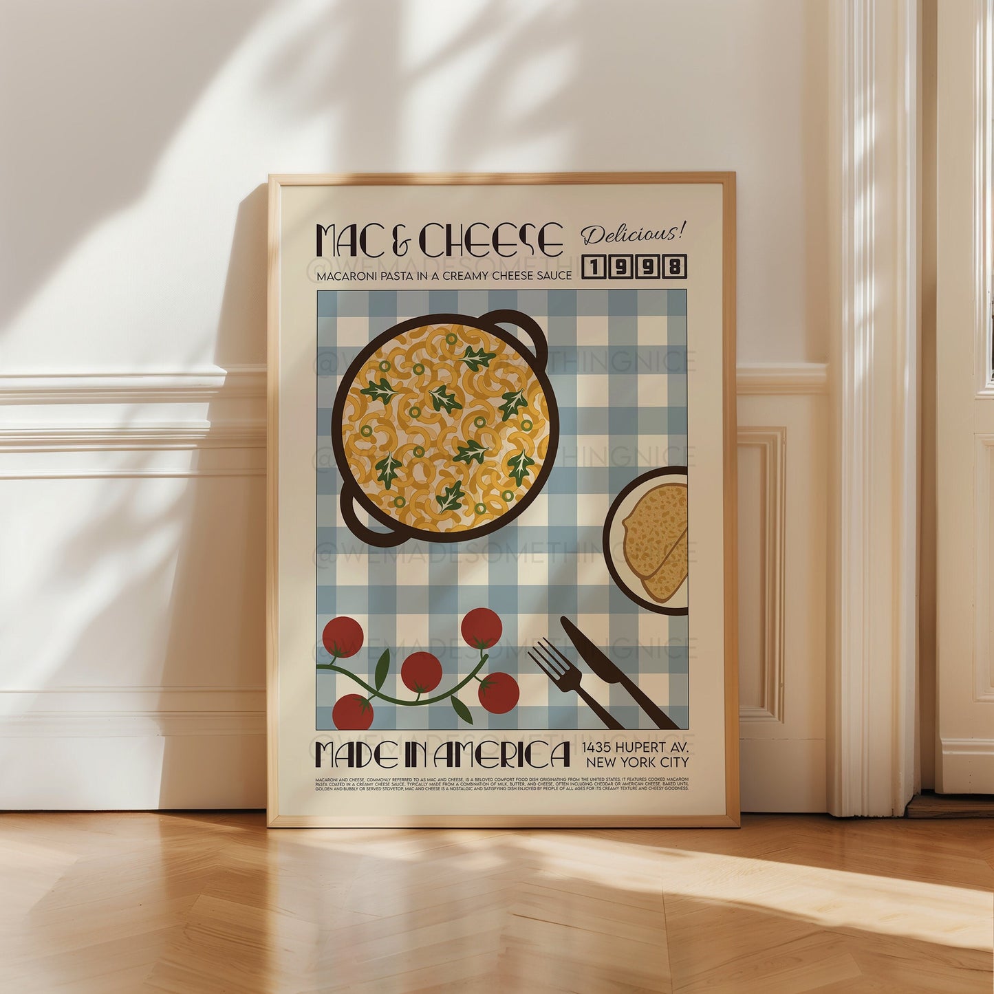 Mac & Cheese Poster, Kitchen Art, Kitchen Poster, Food Poster, Modern Kitchen Decor, Illustration, Pasta, Food, Retro Wall Art