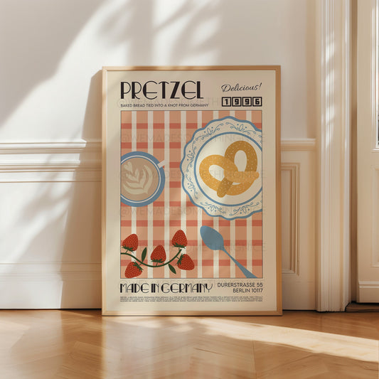 Pretzel Poster, Kitchen Art, Kitchen Print, Kitchen Poster, Food Print, Modern Kitchen Decor, Retro Poster