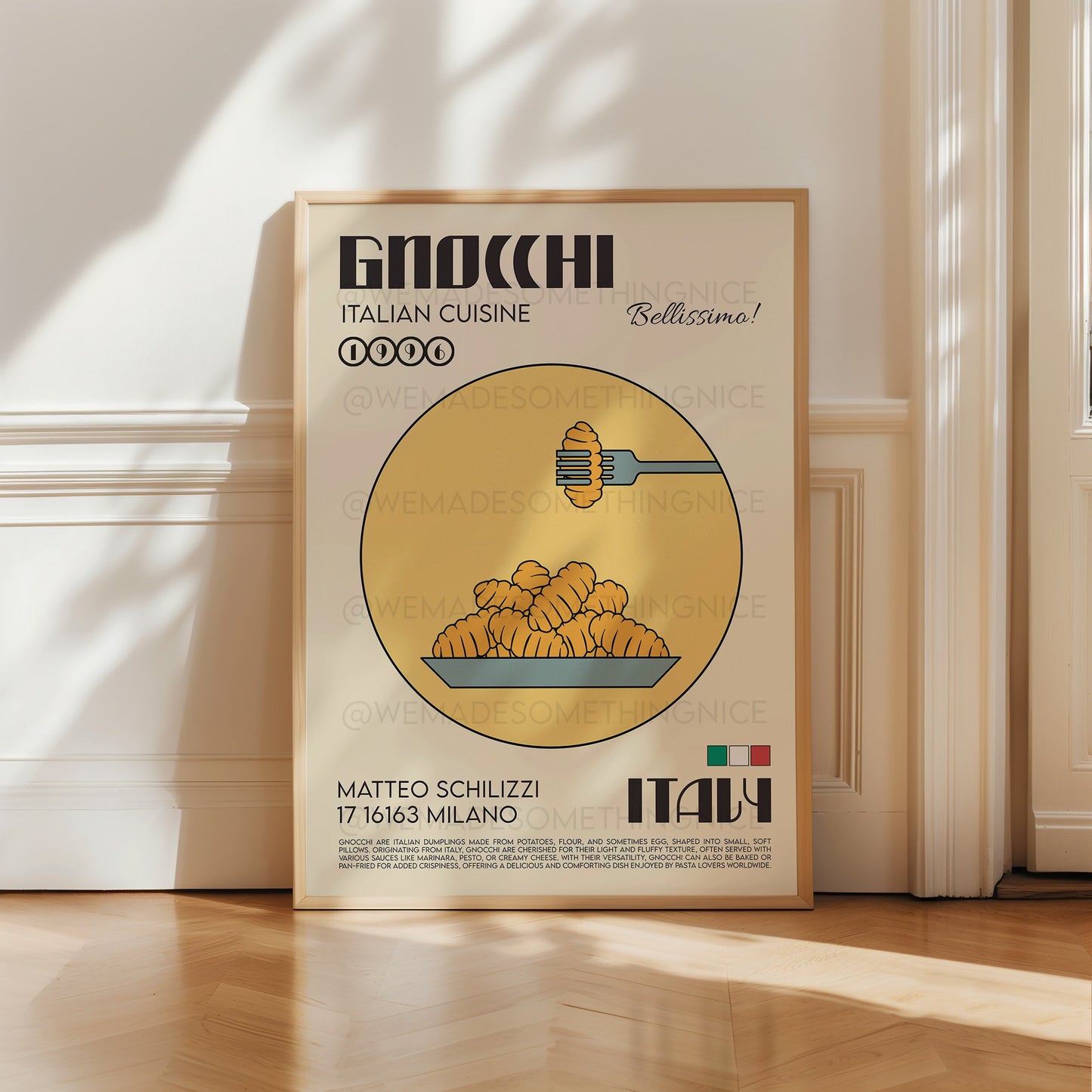 Gnocchi Poster, Pasta Art, Kitchen Poster, Kitchen Print, Food Poster, Modern Kitchen Decor, Illustration, Kitchen Art, Retro Wall Art