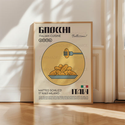Gnocchi Poster, Pasta Art, Kitchen Poster, Kitchen Print, Food Poster, Modern Kitchen Decor, Illustration, Kitchen Art, Retro Wall Art