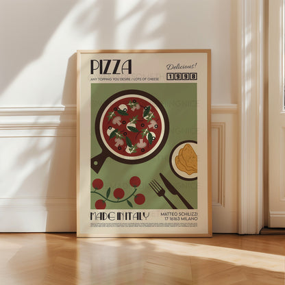 Pizza Print, Kitchen Poster, Kitchen Print, Food Poster, Kitchen Art, Kitchen Decor, Food Art, Mid Century Modern,