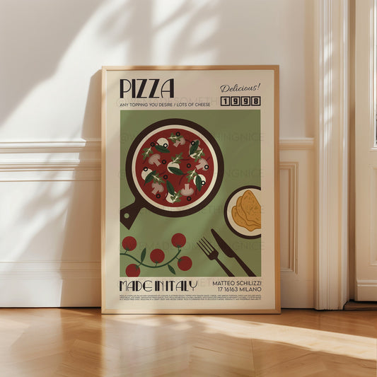 Pizza Print, Kitchen Poster, Kitchen Print, Food Poster, Kitchen Art, Kitchen Decor, Food Art, Mid Century Modern,