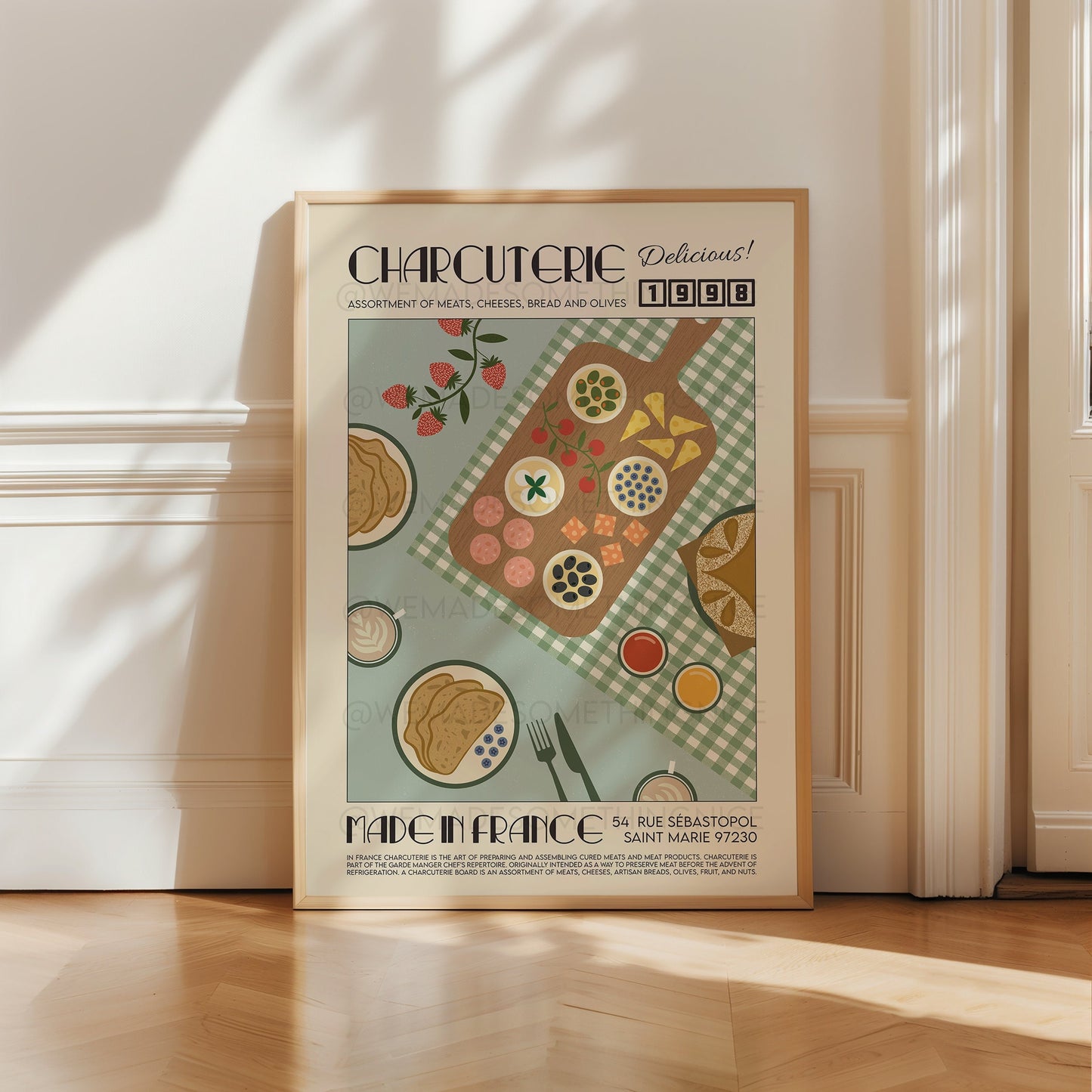 French Charcuterie Board Poster, Kitchen Poster, Kitchen Print, Food Print, Modern Kitchen Decor, Retro Poster, Pop Art, Kitchen Art