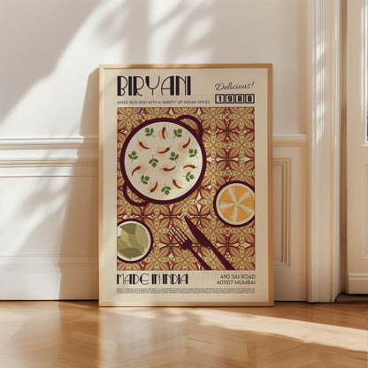 Biryani Poster, Kitchen Poster, Kitchen Print, Food Print, Modern Kitchen Decor, Exhibition Poster Retro Wall Art, India Print, Samosa
