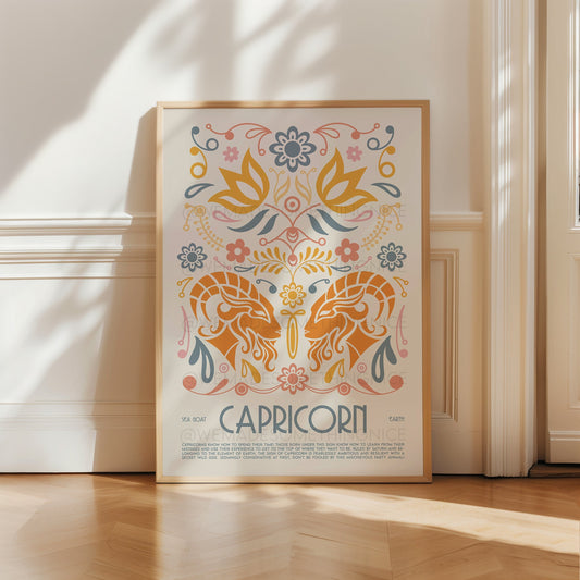 Capricorn Poster, Horoscope Print, Astrological Wall Art, Tarot, Exhibition Poster, Zodiac Poster, Birthday Present, Boho, Housewarming