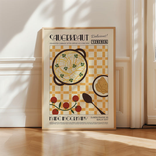 Sauerkraut Poster, Kitchen Art, Modern Kitchen Decor, Illustration, Germany, Chef Print, Bar Art, Exhibition Poster, Retro Wall Art