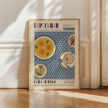 Ras Malai Poster, Food Print, Modern Kitchen Decor, Travel Poster, Kitchen Poster, Exhibition Poster Retro Wall Art, India Print