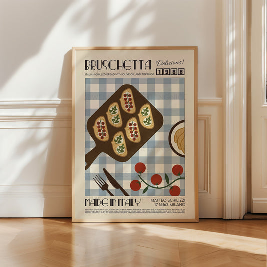 Bruschetta Print, Kitchen Art, Kitchen Print, Kitchen Poster, Kitchen Decor, Food Art, Mid Century Modern, Italy Art