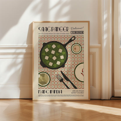Saag Paneer Poster, Kitchen Poster, Food Print, Modern Kitchen Decor, Travel Poster, Exhibition Poster Retro Wall Art, India Print