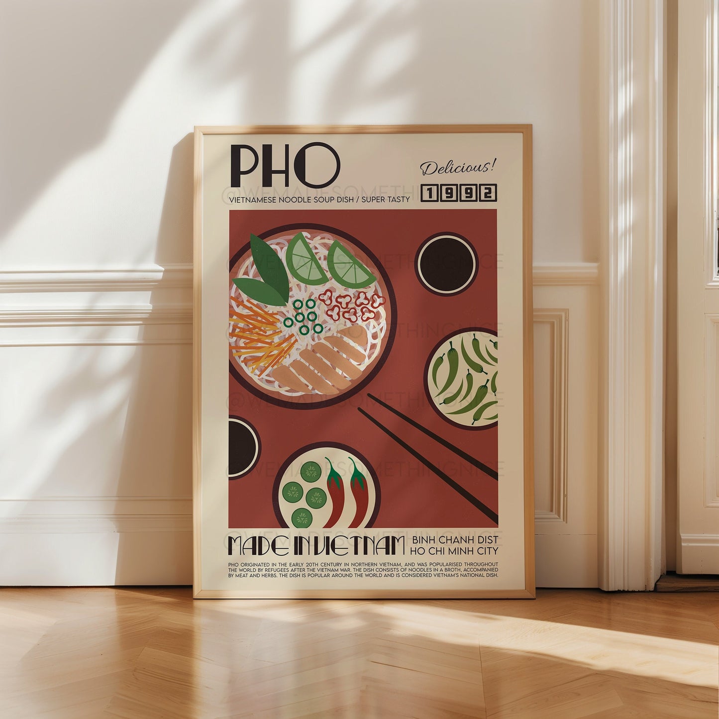 Pho Poster, Food Print, Kitchen Poster, Kitchen Print, Modern Kitchen Decor, Retro Food Poster, Chef Print, Bar Art