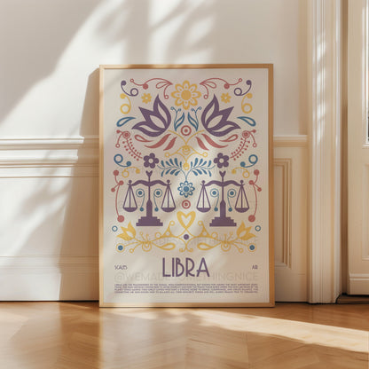 Libra Poster, Horoscope Print, Astrological Wall Art, Exhibition Poster, Zodiac Poster, Birthday Present, Housewarming, Boho, Bedroom, Tarot