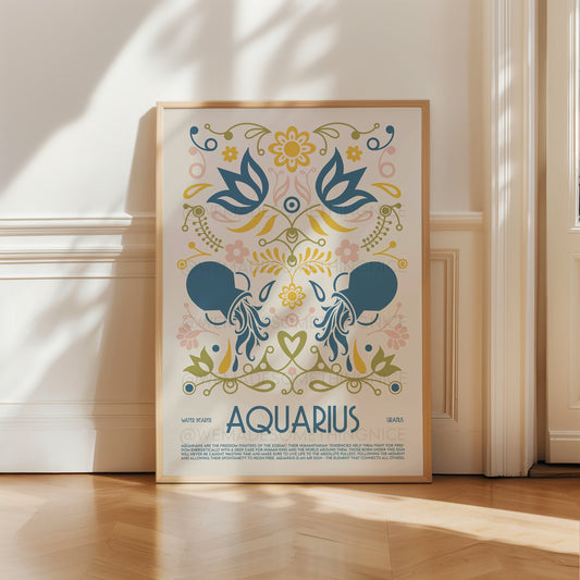 Aquarius Poster, Horoscope Print, Astrological Wall Art, Illustration, Exhibition Poster, Zodiac Poster, Birthday, Boho, Housewarming