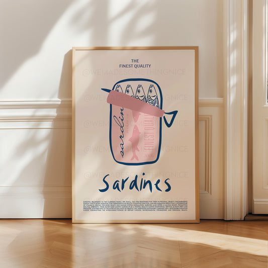 Sardines Print, Modern Kitchen Decor, Retro Food Print, Vintage Food Print, Coastal Art, Food Art, Foodie Gift, Trendy Wall Art, Home Decor