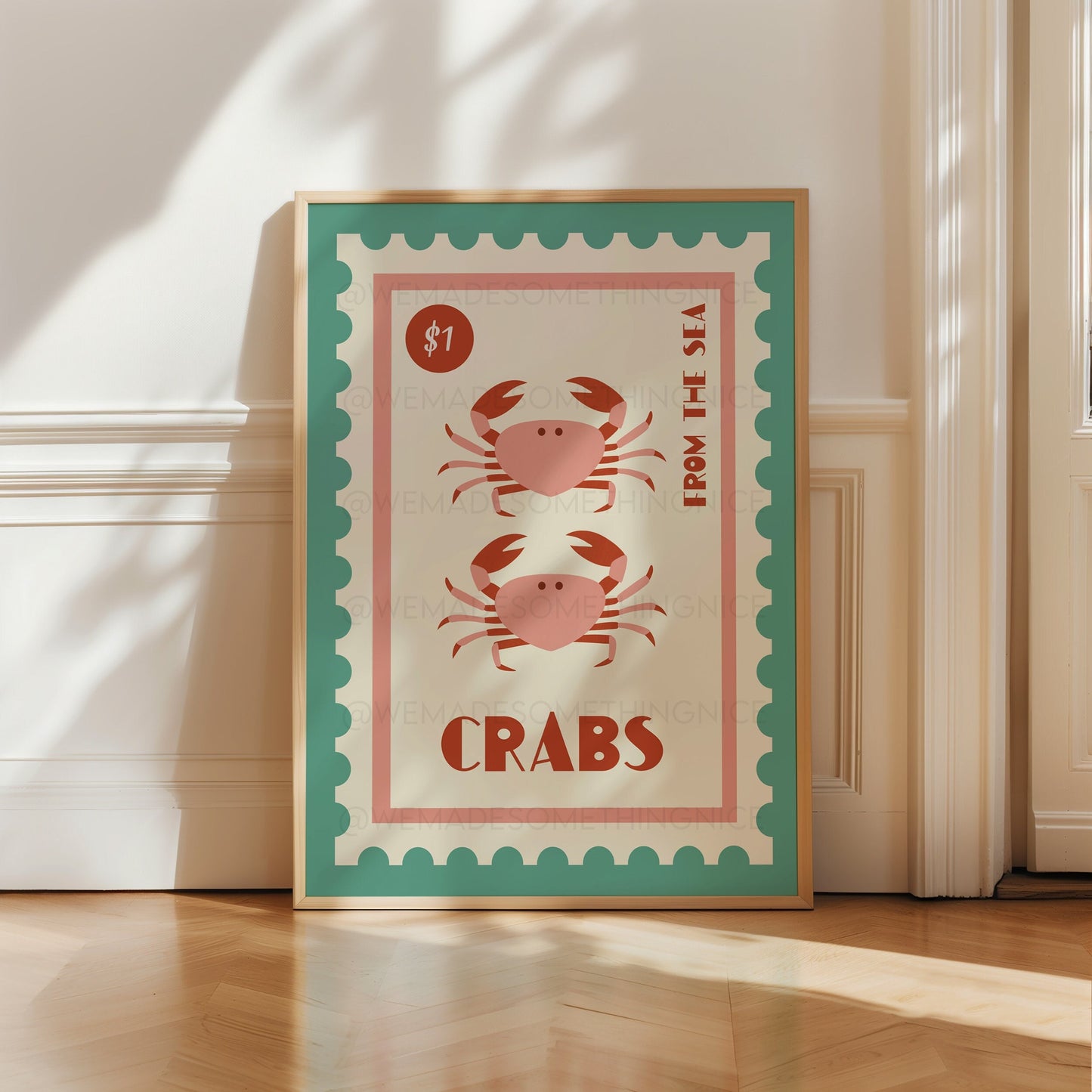 Crab Print, Coastal Wall Art, Coastal Print, Kitchen Art, Vintage Food Print, Coastal Art, Food Art,Trendy Wall Art, Bathroom Print