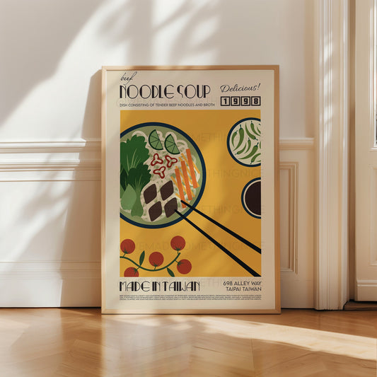Beef Noodle Soup Poster, Food Print, Modern Kitchen Decor, Illustration, Taiwan, Chef Print, Bar Art, Exhibition Poster, Retro Wall Art