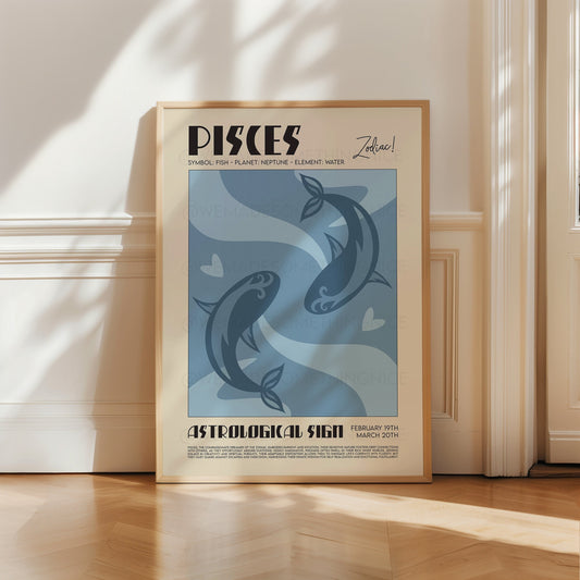 Pisces Poster, Horoscope Print, Astrological Wall Art, Illustration, Exhibition Poster, Zodiac Poster, Birthday Present Housewarming