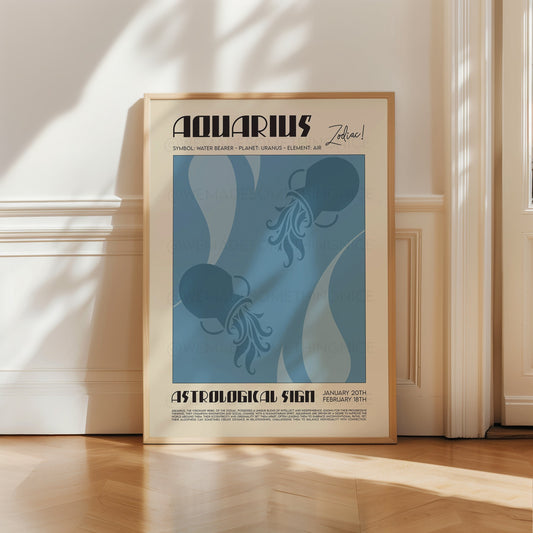 Aquarius Poster, Horoscope Print, Astrological Wall Art, Illustration, Exhibition Poster, Zodiac Poster, Birthday Present Housewarming