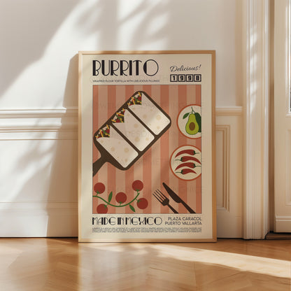 Burrito Poster, Kitchen Poster, Kitchen Print, Modern Kitchen Decor, Mexico, Food, Chef Print, Exhibition Poster, Retro Wall Art