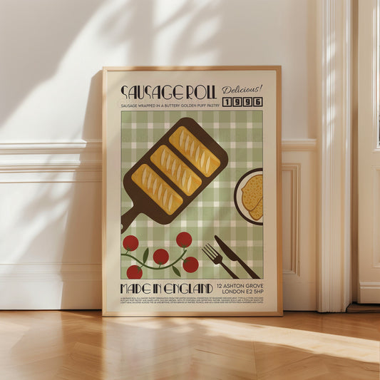 Sausage Roll Poster, Kitchen Poster, Kitchen Print, Modern Kitchen Decor. Chef Print, Bar Art, Exhibition Poster, Retro Wall Art