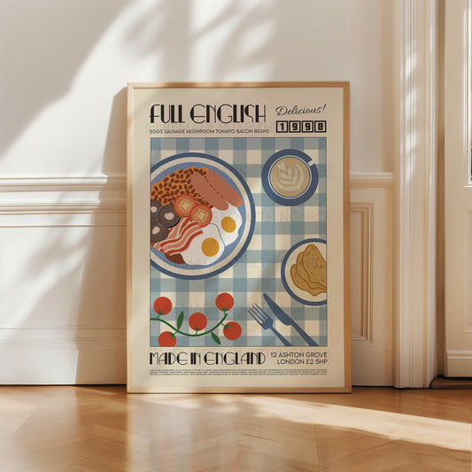 Full English Breakfast Poster, Kitchen Art, Kitchen Poster, Kitchen Print, Modern Kitchen Decor, Bar Art, Exhibition Poster, Retro Wall Art