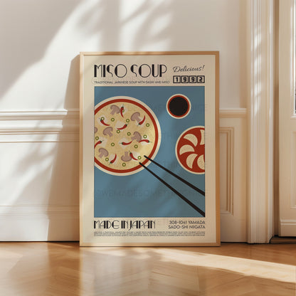Miso Soup Poster, Asian Food Poster, Modern Kitchen Decor, Illustration, Japanese, Chef Print, Bar Art, Exhibition Poster, Retro Wall Art