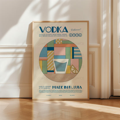 Vodka Print, Bar Cart Print, Cocktail Poster, Cocktail Print, Retro Wall Art, Drinks Poster, French Retro, Kitchen Decor, Mid Century Modern
