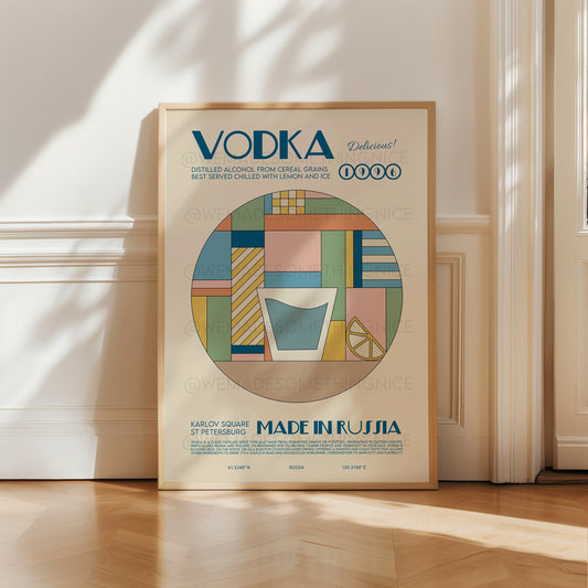 Vodka Print, Bar Cart Print, Cocktail Poster, Cocktail Print, Retro Wall Art, Drinks Poster, French Retro, Kitchen Decor, Mid Century Modern