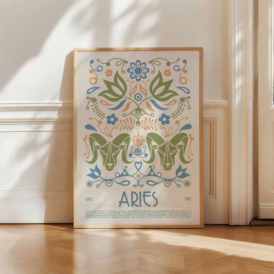 Aries Poster, Horoscope Print, Astrological Wall Art, Illustration, Exhibition Poster, Zodiac Poster, Birthday Present, Boho, Housewarming