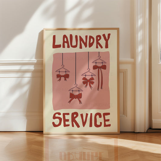 Bow Poster, Laundry Day Poster, Apartment Decor, Retro Wall Art, Coquette Room Decor, Pink Wall Art, Y2K Room Decor, Pink wall art