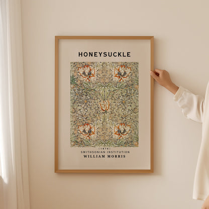 William Morris Print - Honeysuckle Botanical Wall Art: Cream Poster with Floral Print, Gallery wall, Ideal Flower Poster Gift for Her