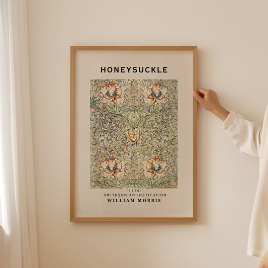 William Morris Print - Honeysuckle Botanical Wall Art: Cream Poster with Floral Print, Gallery wall, Ideal Flower Poster Gift for Her