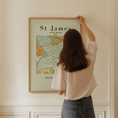 William Morris Poster - Centerpiece Botanical Flower and Leaves Art: Tropical Wall Art, Exhibition Poster, Modern Wall Art for Office Decor