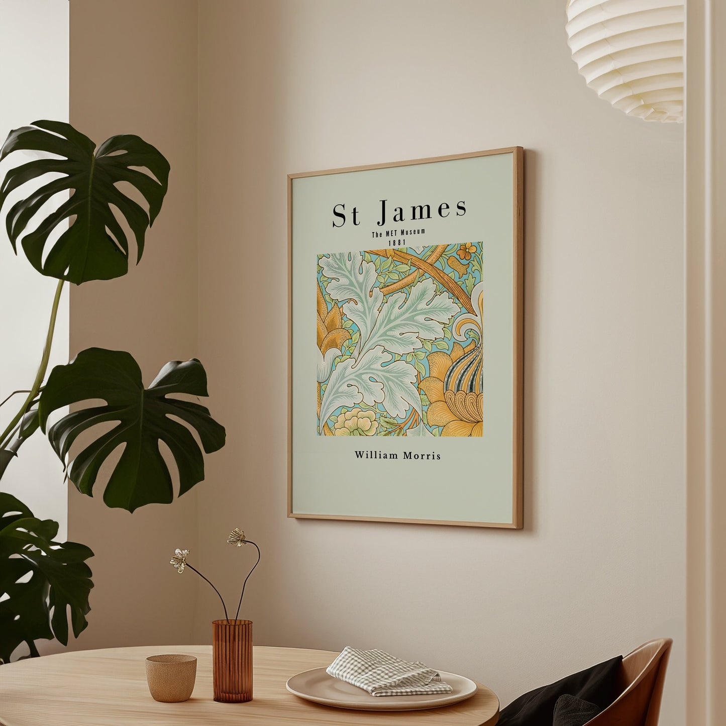 William Morris Poster - Centerpiece Botanical Flower and Leaves Art: Tropical Wall Art, Exhibition Poster, Modern Wall Art for Office Decor