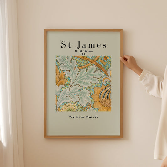 William Morris Poster - Centerpiece Botanical Flower and Leaves Art: Tropical Wall Art, Exhibition Poster, Modern Wall Art for Office Decor