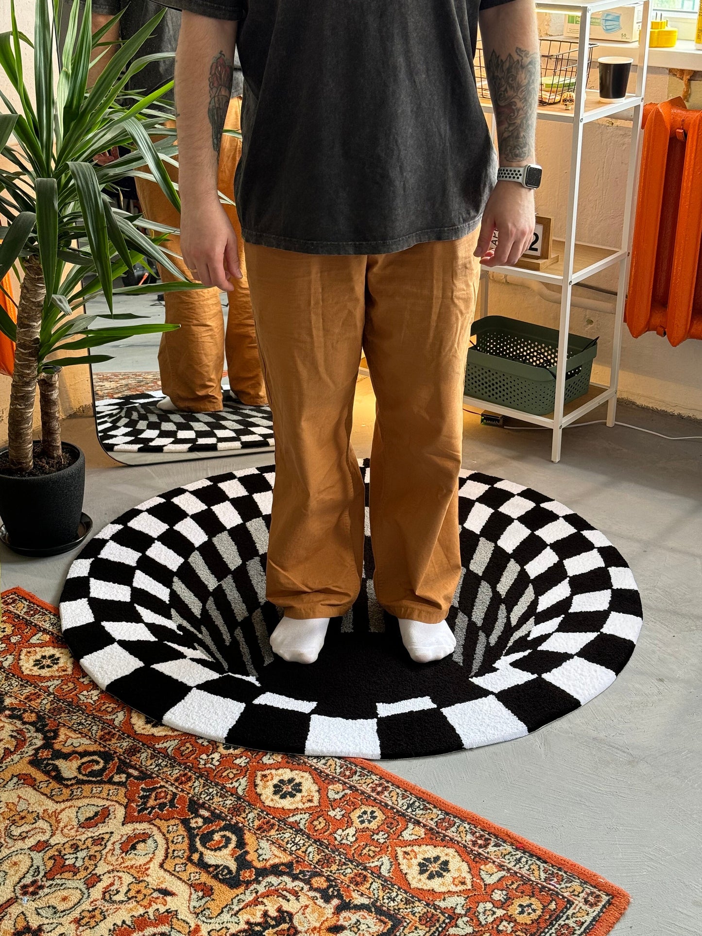 Black Hole 3D Area Rug, Optical Illusion Decor, Abstract Rug Gift, Сheckerboard Tufted Rug, Living room floor mat, Bedroom Rug, Gift For Him