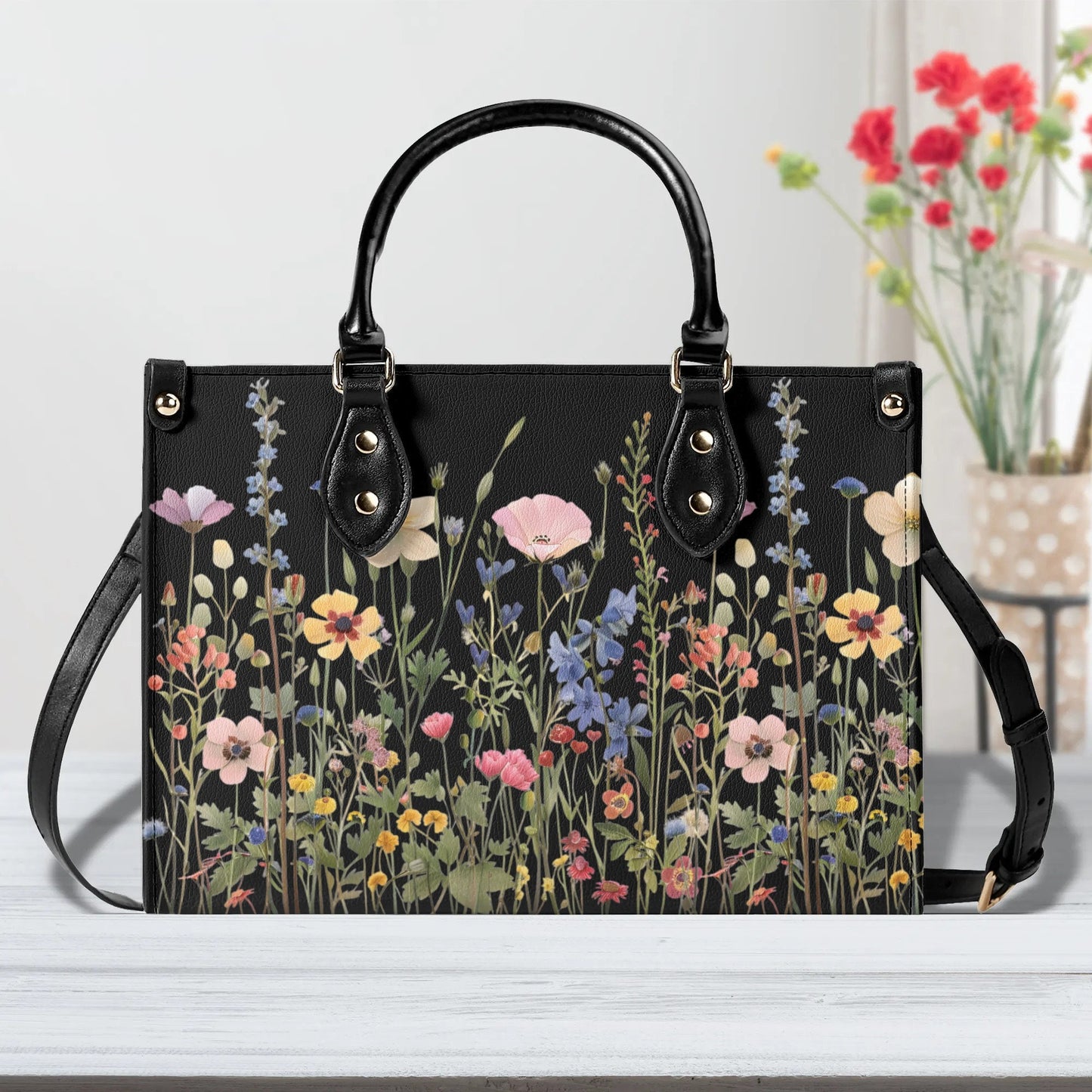 Bloom in Style: The Floral Chic Leather Tote Bag,  Waterproof PU Leather Handbag, Top Handle Vegan Leather, Crossbody, Shoulder bag.