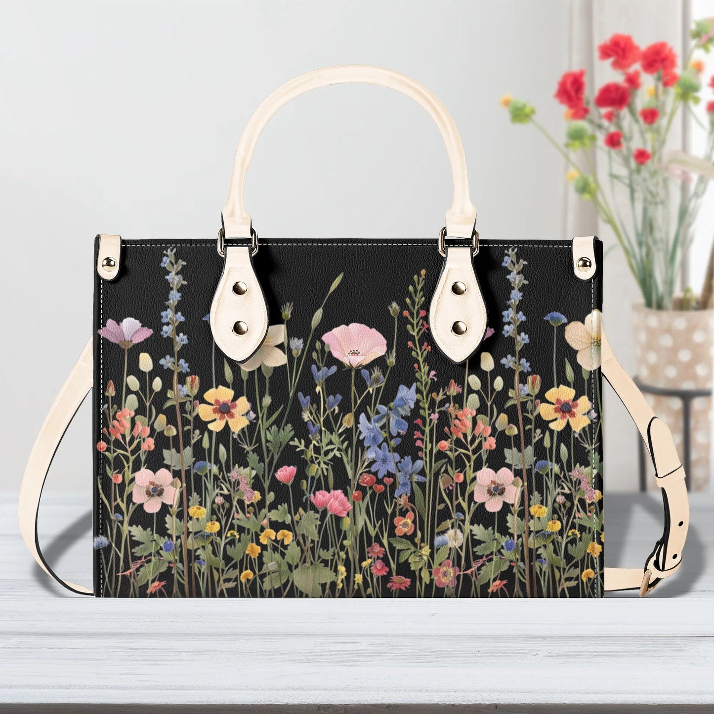 Bloom in Style: The Floral Chic Leather Tote Bag,  Waterproof PU Leather Handbag, Top Handle Vegan Leather, Crossbody, Shoulder bag.